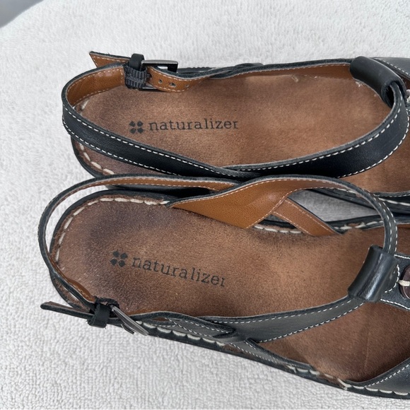 Naturalizer Gisela Leather Sandals 9.5M Black Adjustable Buckle Strap Wedge Heel - Picture 4 of 8